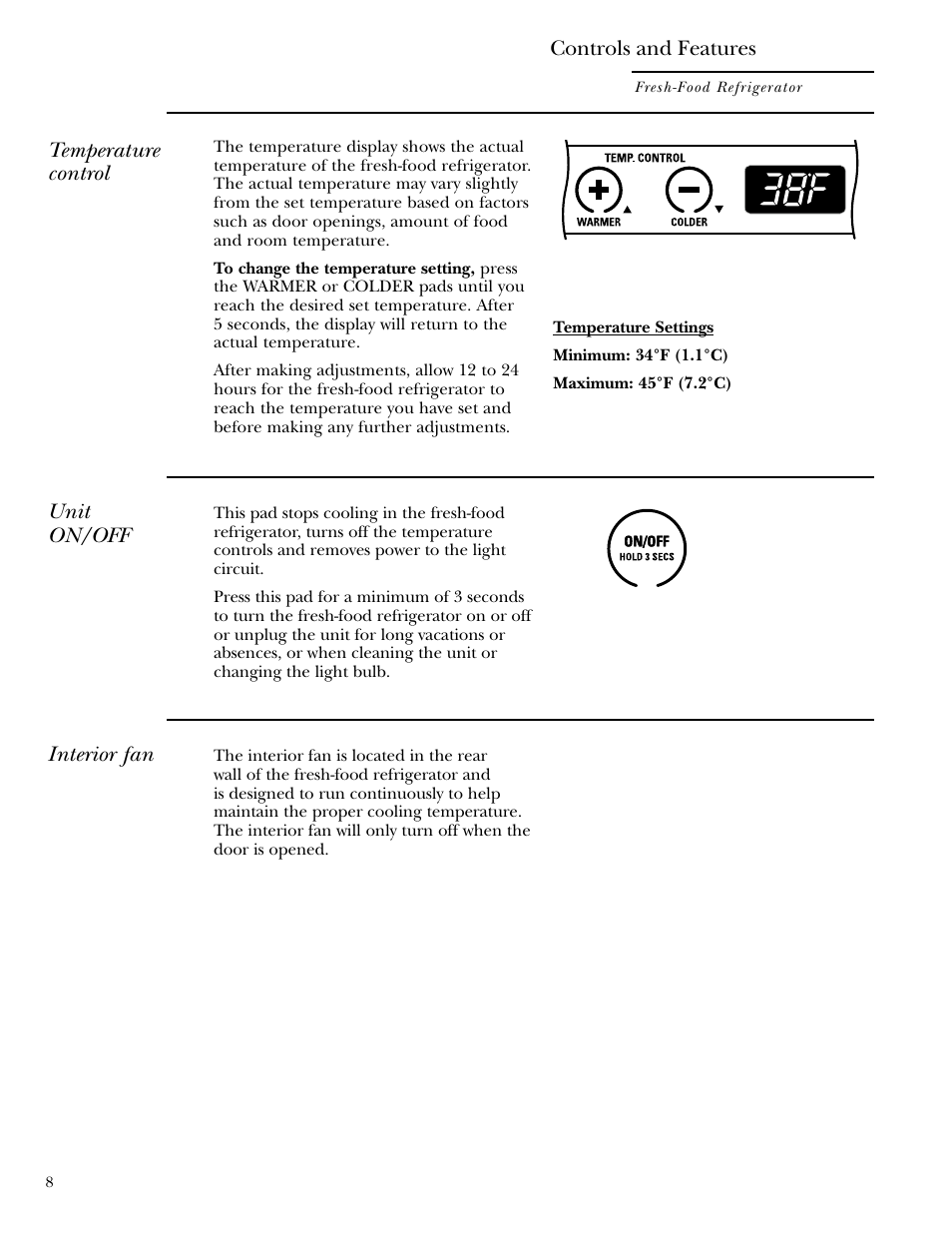Controls and features, Controls and features –10 | GE Monogram ZIFS240 User Manual | Page 8 / 20