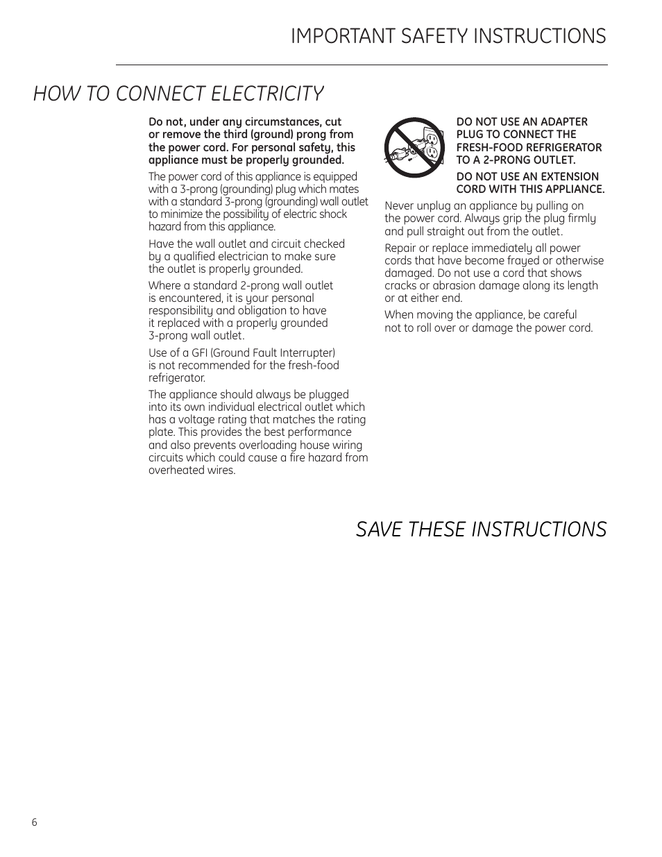 How to connect electricity | GE Monogram ZIFI240 User Manual | Page 6 / 20