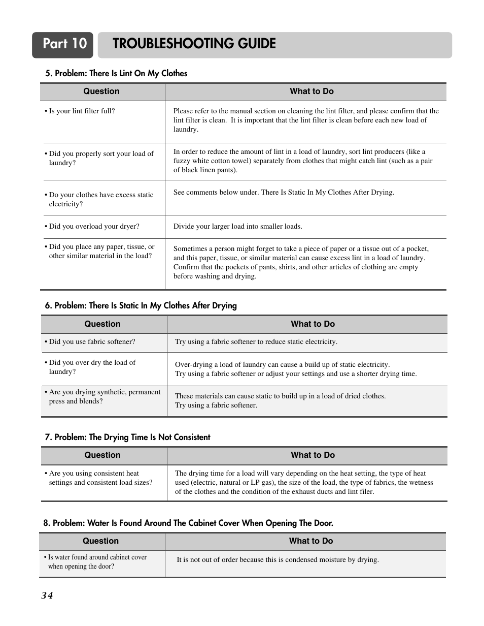 Part 10 troubleshooting guide | Goldstar DLG3744W User Manual | Page 34 / 72