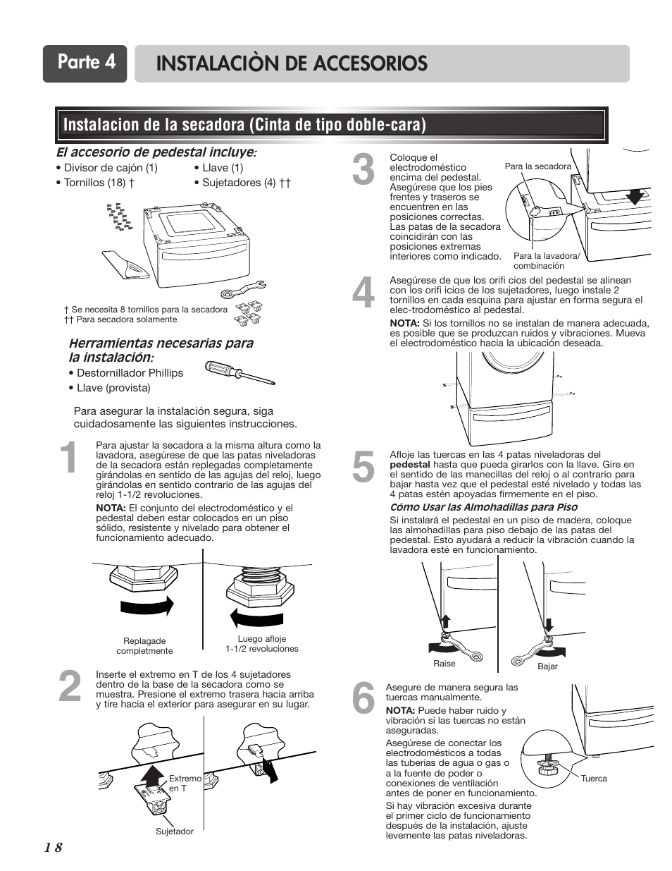 Parte 4 instalaci n de accesorios ó | Goldstar DLG3744W User Manual | Page 54 / 72
