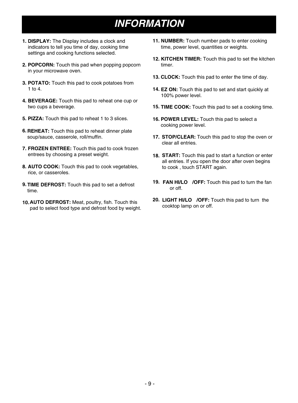 Information | Goldstar MV1610BB User Manual | Page 9 / 28