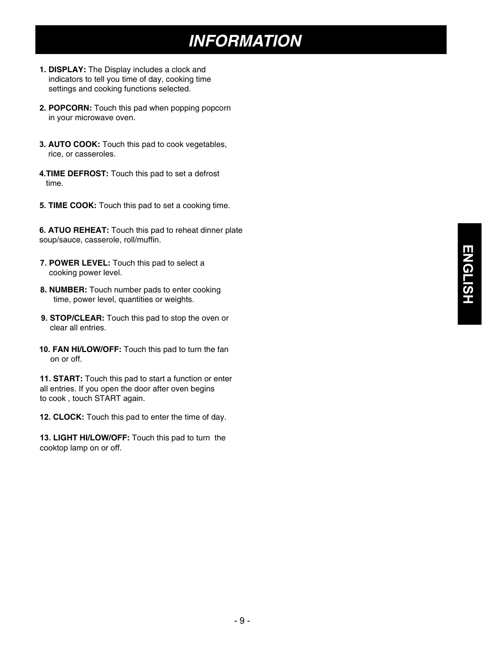 Information, English | Goldstar MVH1615WW User Manual | Page 9 / 24