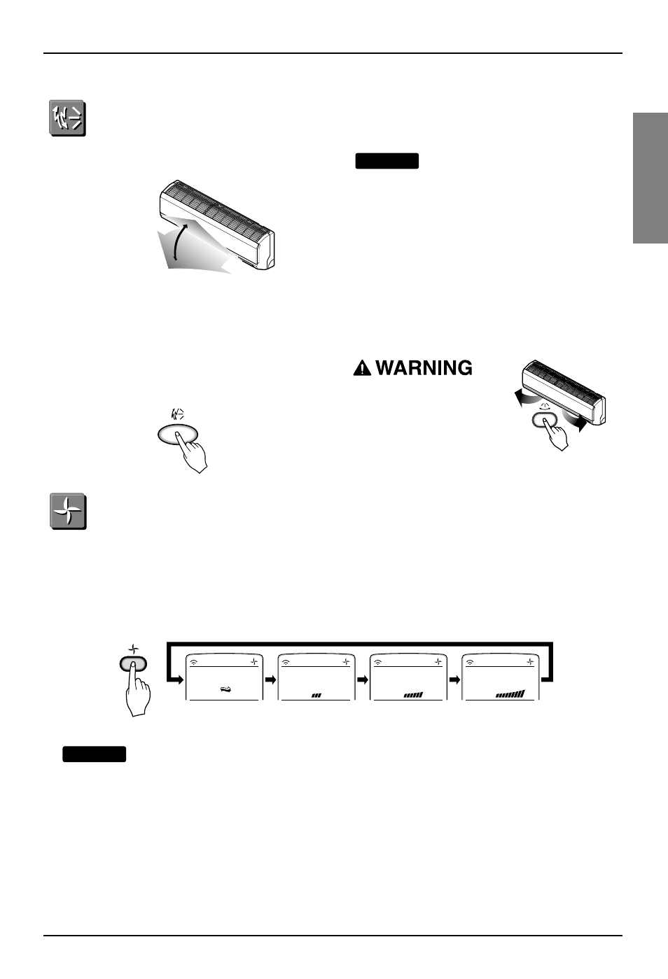 English, Air circulation mode, Vertical airflow direction control | Owner’s manual 23 | Goldstar LS242CE User Manual | Page 23 / 29