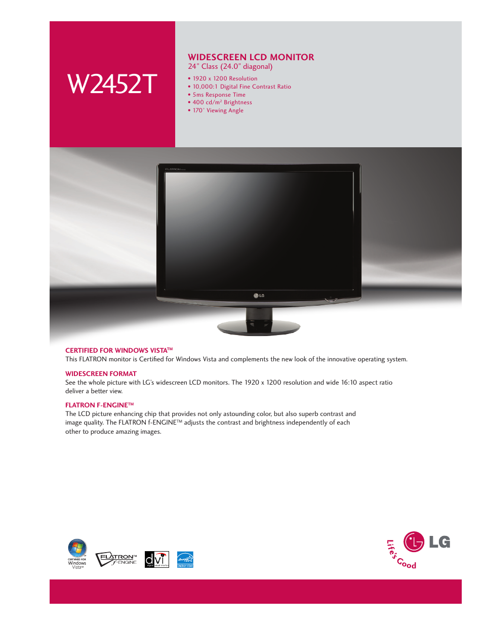 Goldstar W2452T User Manual | 2 pages