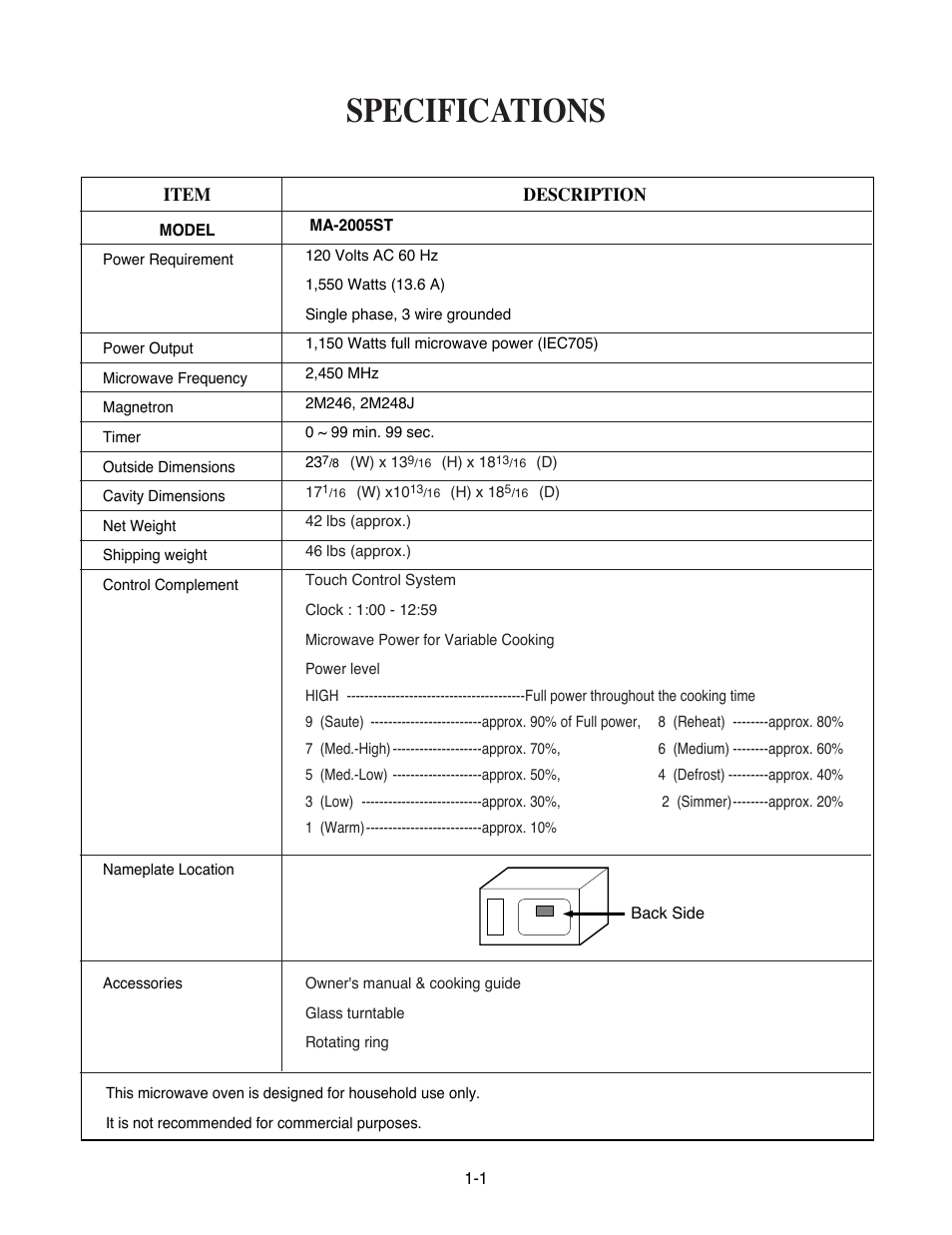 Specifications | Goldstar MA-2005ST User Manual | Page 18 / 46