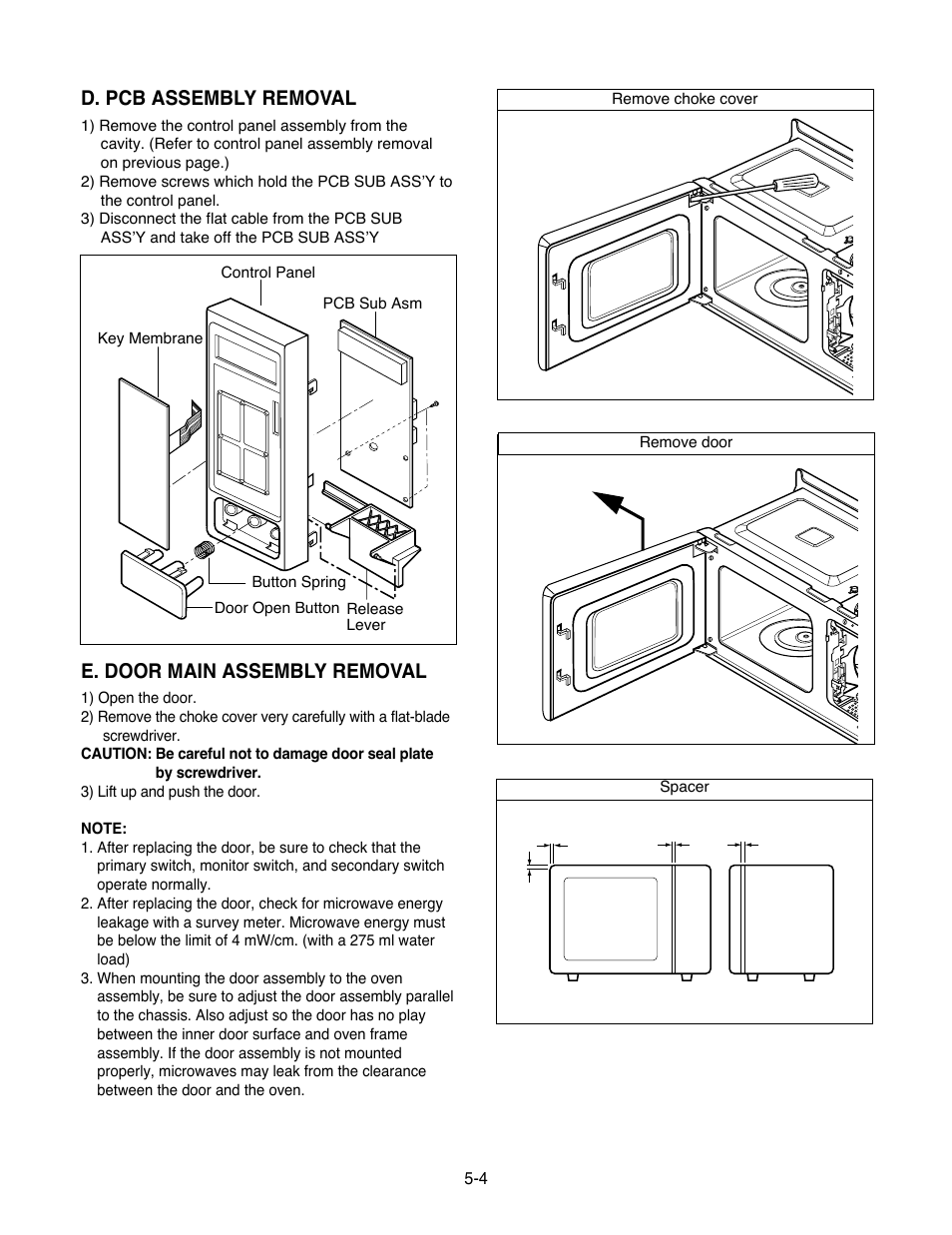 D. pcb assembly removal, E. door main assembly removal | Goldstar MA-2005ST User Manual | Page 26 / 46