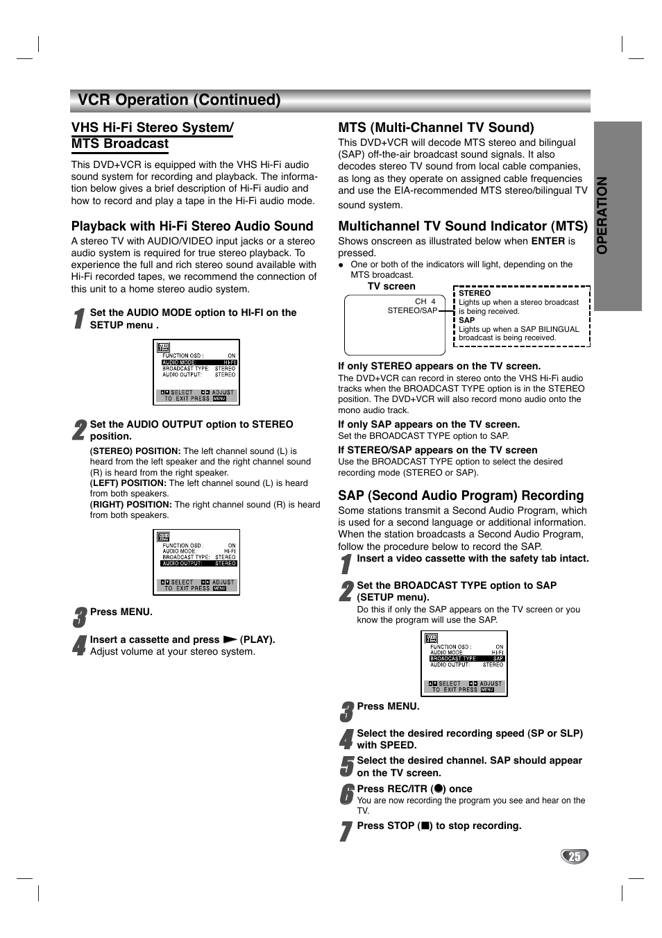 Vcr operation (continued) | Goldstar GBV441 User Manual | Page 25 / 40