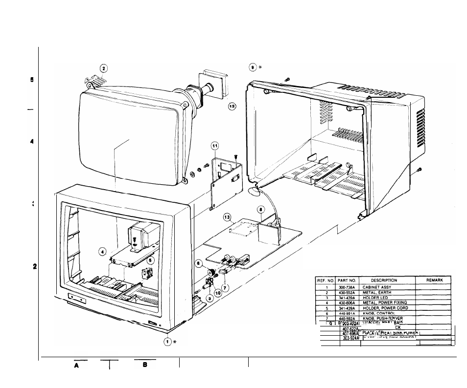 Exploded view, Outer cabinet not used on 6300t models. c | Goldstar MONOCHROME MONITOR MBM-2105GIA User Manual | Page 11 / 13