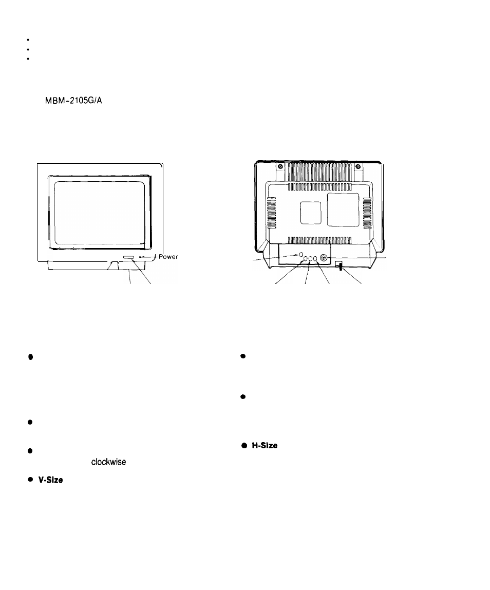 Features, Controls location | Goldstar MONOCHROME MONITOR MBM-2105GIA User Manual | Page 2 / 13