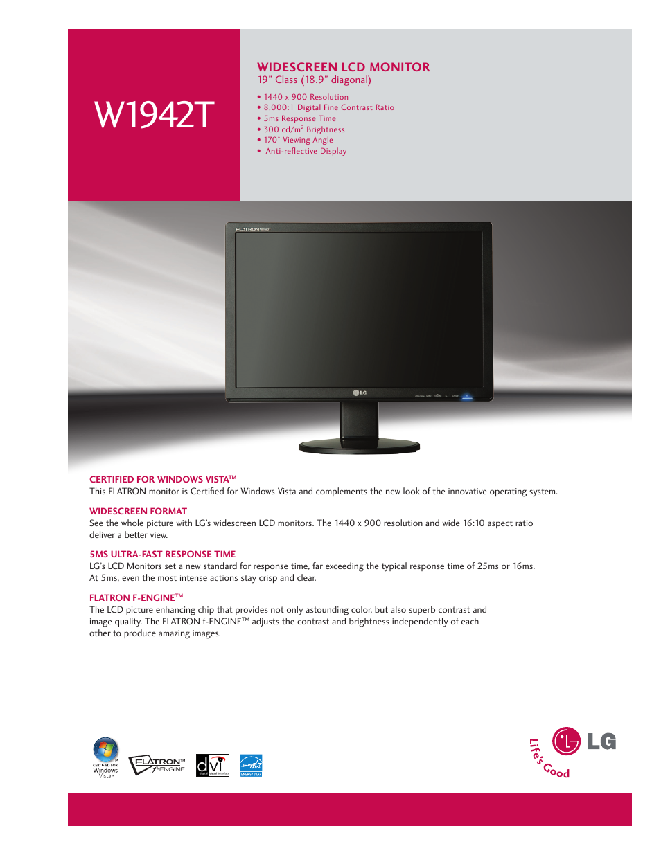 Goldstar W1942T User Manual | 2 pages