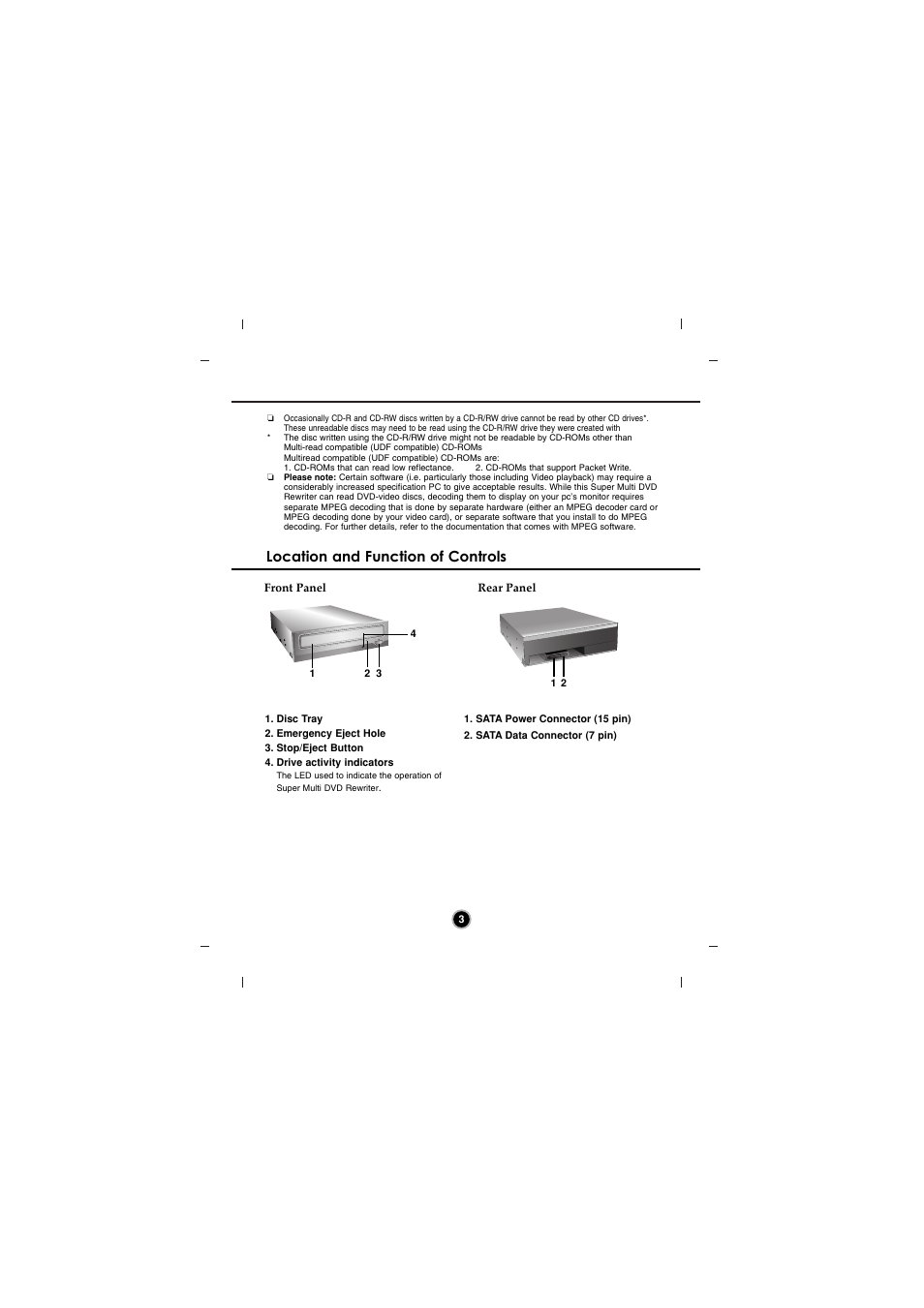 Location and function of controls | LG GH20NS10 User Manual | Page 6 / 13