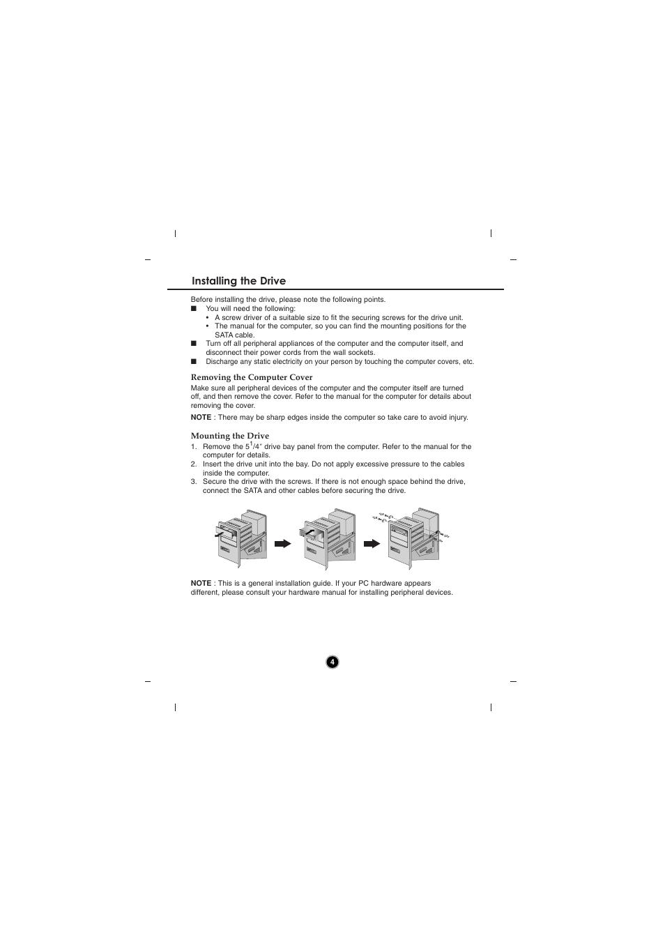 Installing the drive | LG GH20NS10 User Manual | Page 7 / 13