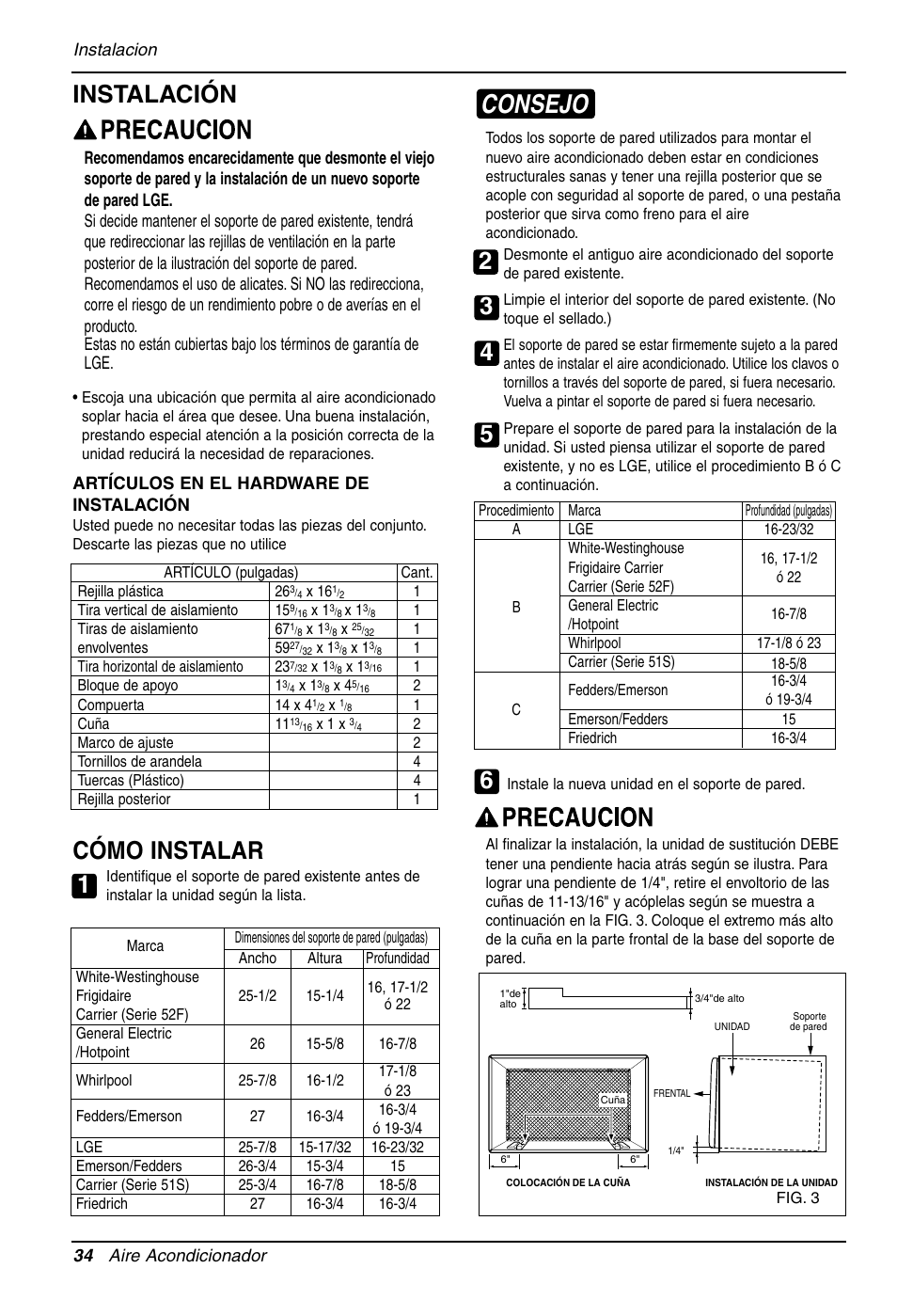Consejo, Instalación, Cómo instalar | Goldstar LT1230CR User Manual | Page 34 / 48