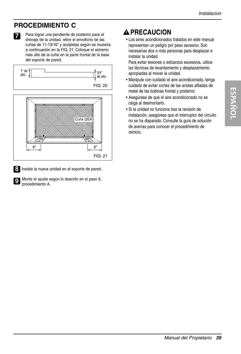 Esp añol, Procedimiento c | Goldstar LT1230CR User Manual | Page 39 / 48