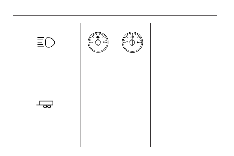 Highbeam on light, Tow/haul mode light, Fuel gage | GMC 2009 Acadia User Manual | Page 168 / 516
