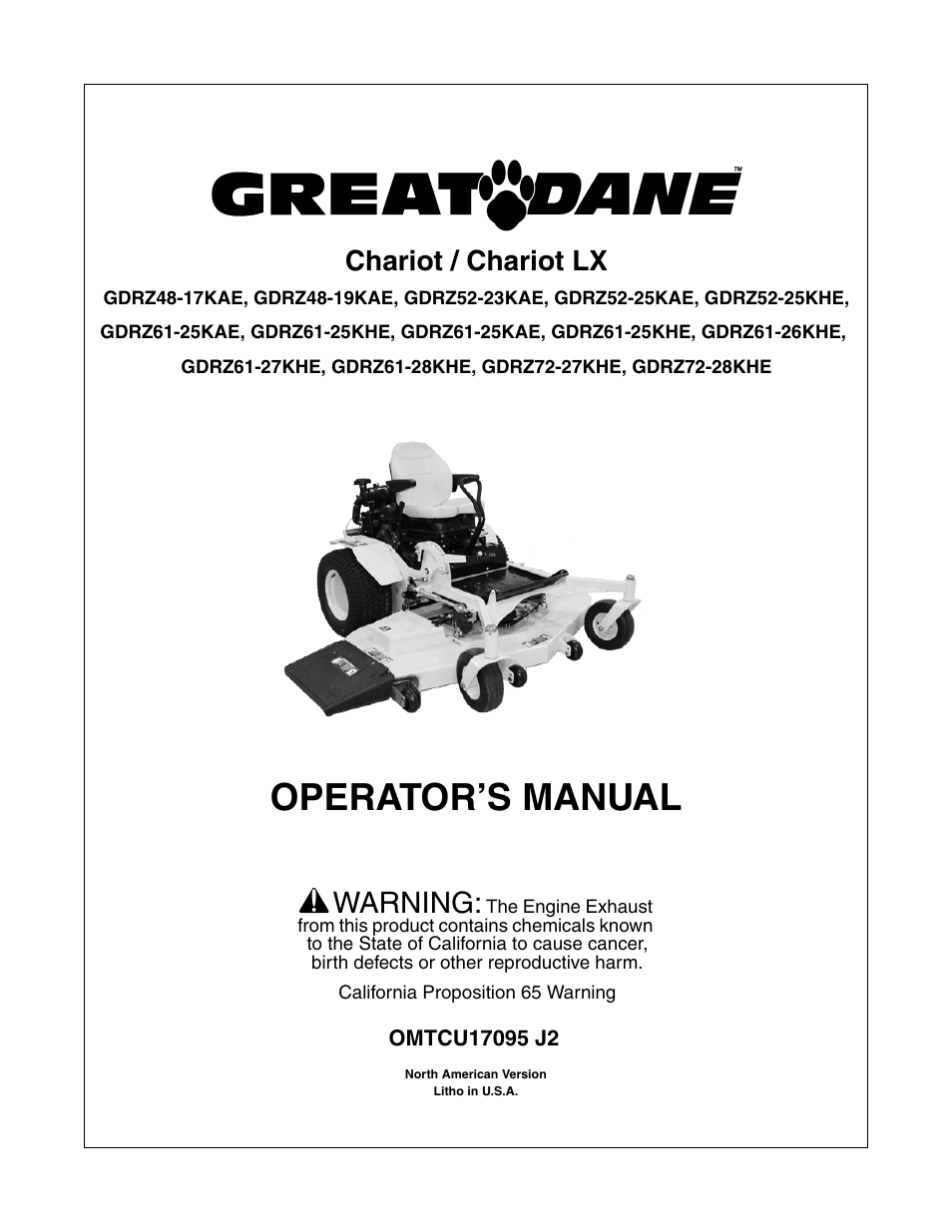 Great Dane Chariot / Chariot LX GDRZ61-27KHE User Manual | 76 pages