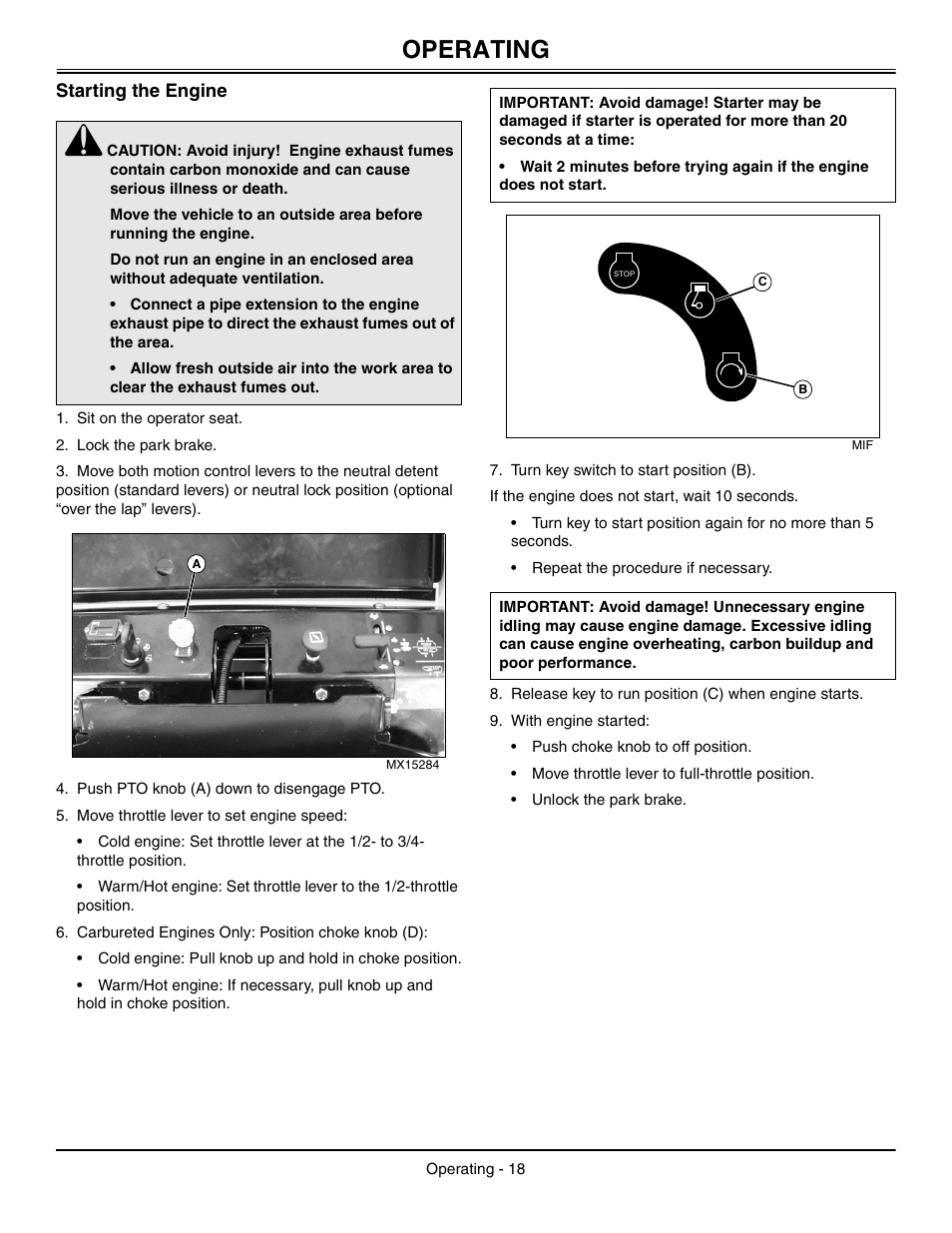 Starting the engine, Operating | Great Dane Chariot / Chariot LX GDRZ61-27KHE User Manual | Page 22 / 76