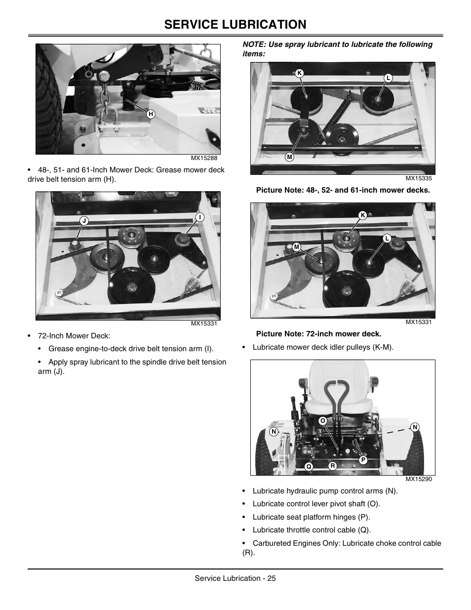 Service lubrication | Great Dane Chariot / Chariot LX GDRZ61-27KHE User Manual | Page 29 / 76