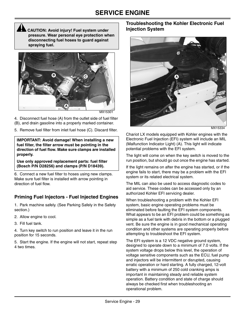 Priming fuel injectors - fuel injected engines, Service engine | Great Dane Chariot / Chariot LX GDRZ61-27KHE User Manual | Page 33 / 76