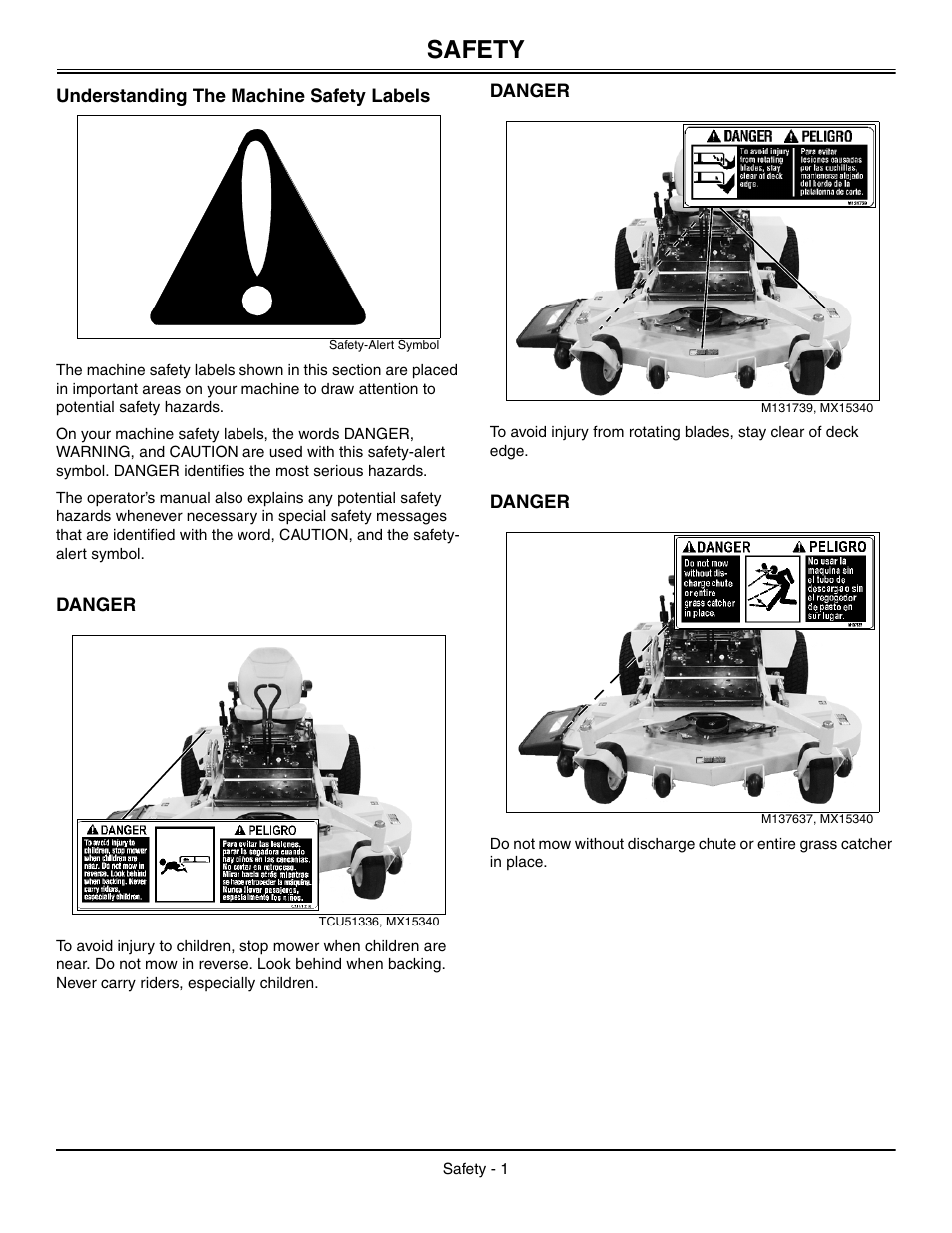 Safety, Understanding the machine safety labels, Danger | Great Dane Chariot / Chariot LX GDRZ61-27KHE User Manual | Page 5 / 76