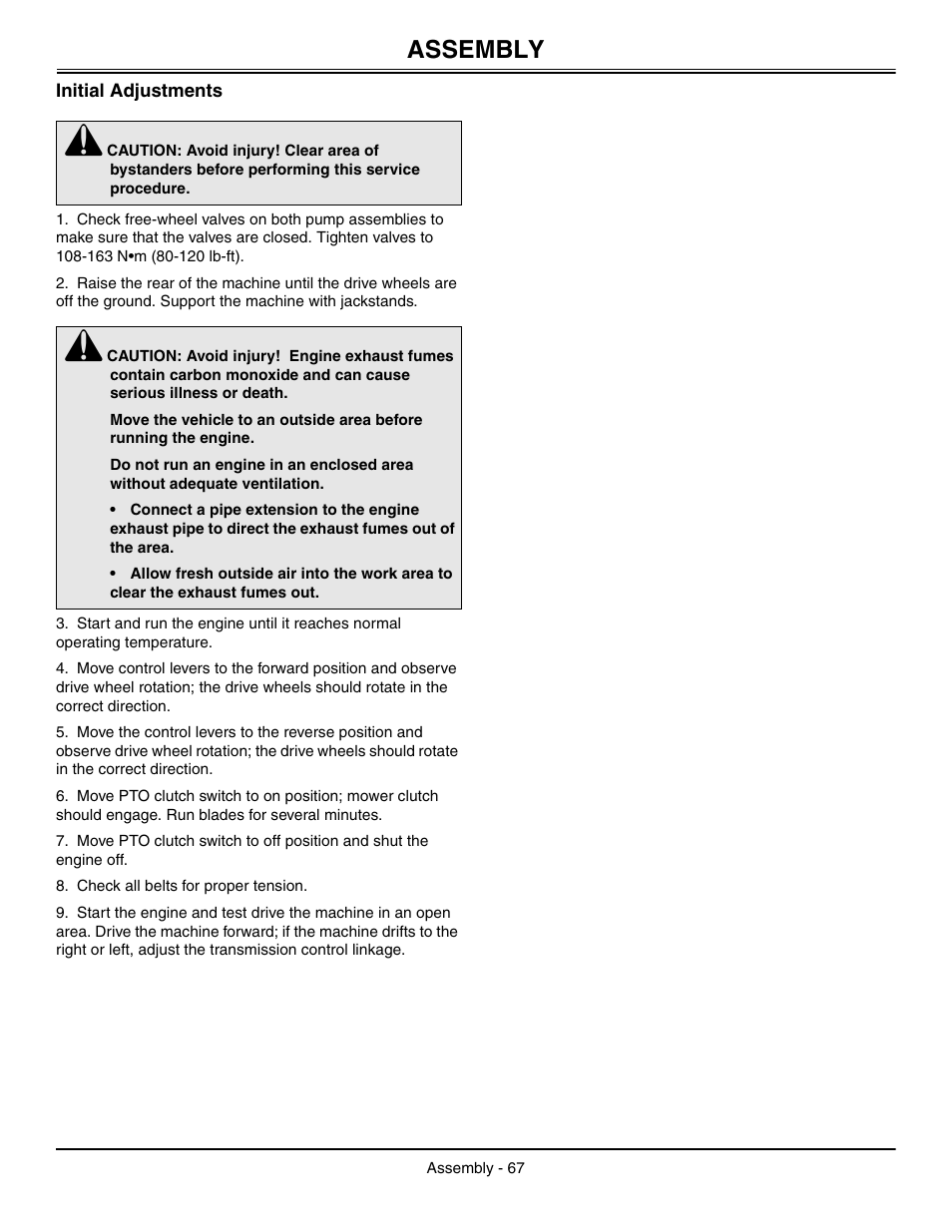 Initial adjustments, Assembly | Great Dane Chariot / Chariot LX GDRZ61-27KHE User Manual | Page 71 / 76