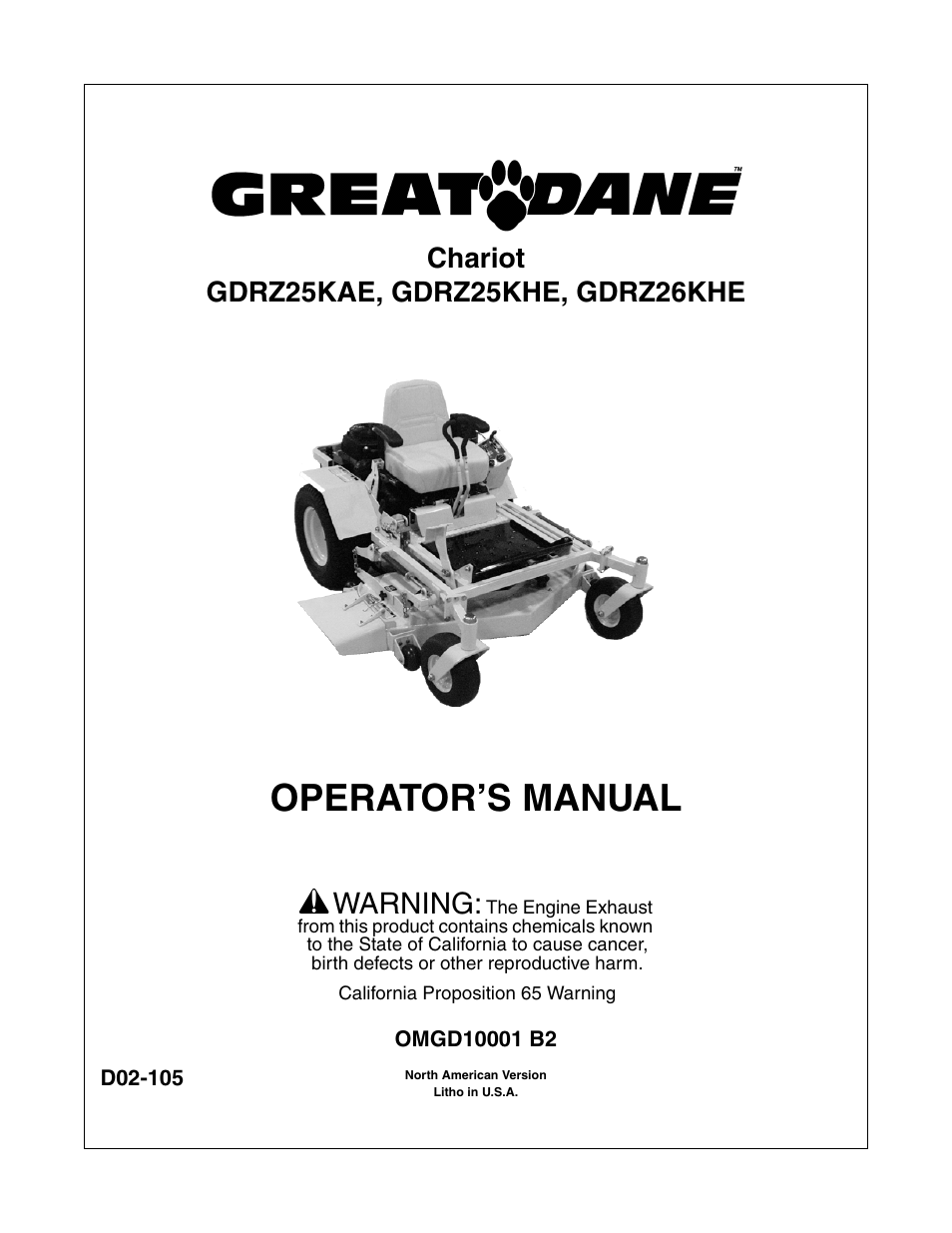 Great Dane Chariot GDRZ25KAE User Manual | 40 pages