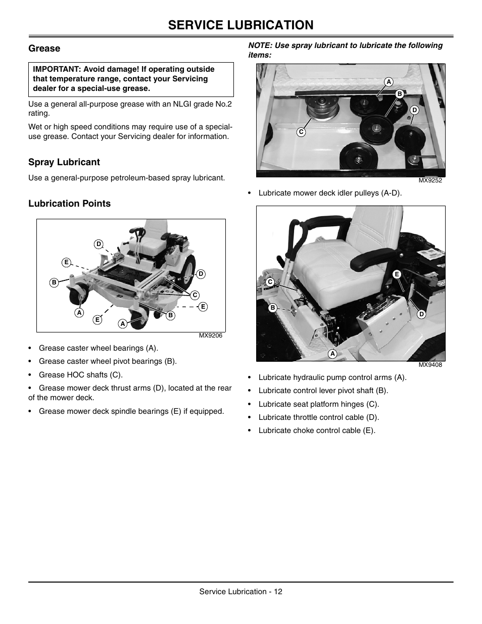 Service lubrication, Grease, Spray lubricant | Lubrication points | Great Dane Chariot GDRZ25KAE User Manual | Page 15 / 40