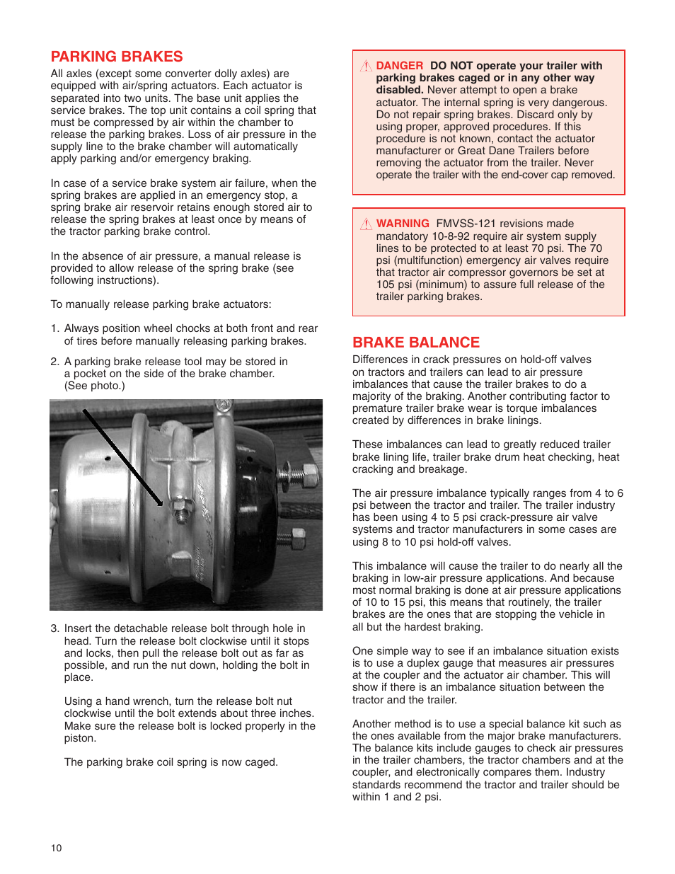 Parking brakes, Brake balance | Great Dane 42101401 User Manual | Page 12 / 32