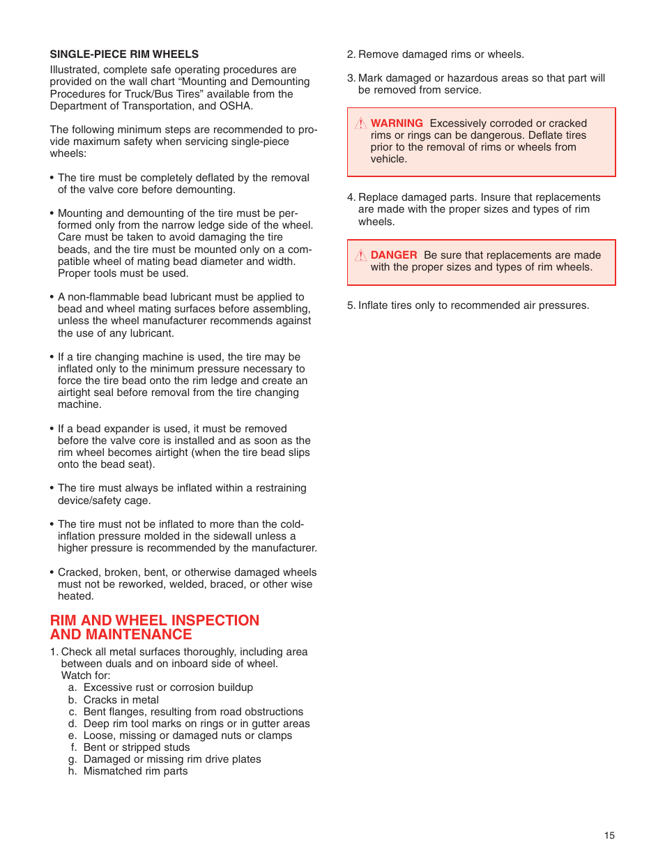 Rim and wheel inspection and maintenance | Great Dane 42101401 User Manual | Page 17 / 32