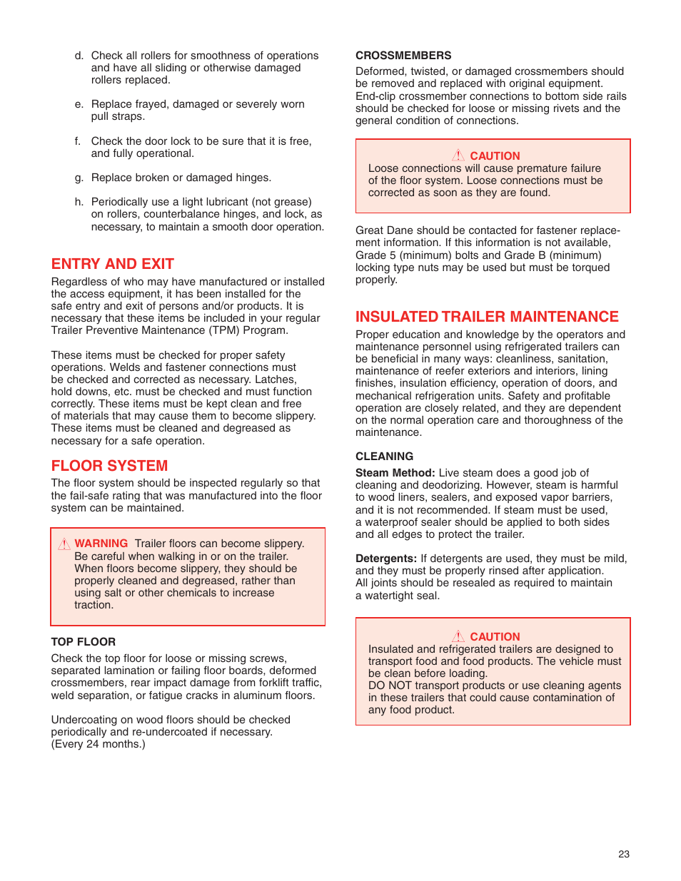 Entry and exit, Floor system, Insulated trailer maintenance | Great Dane 42101401 User Manual | Page 25 / 32