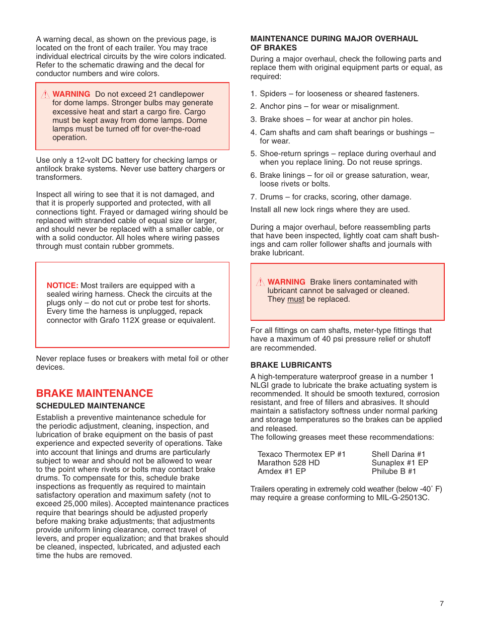 Brake maintenance | Great Dane 42101401 User Manual | Page 9 / 32