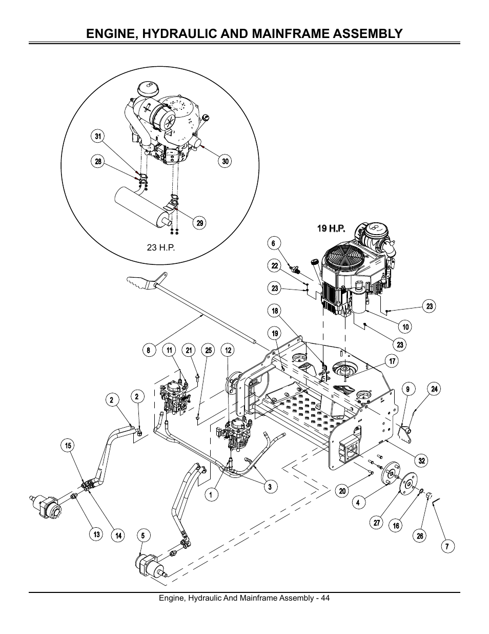 Engine, hydraulic and mainframe assembly | Great Dane Surfer GSRKW2352S User Manual | Page 46 / 65