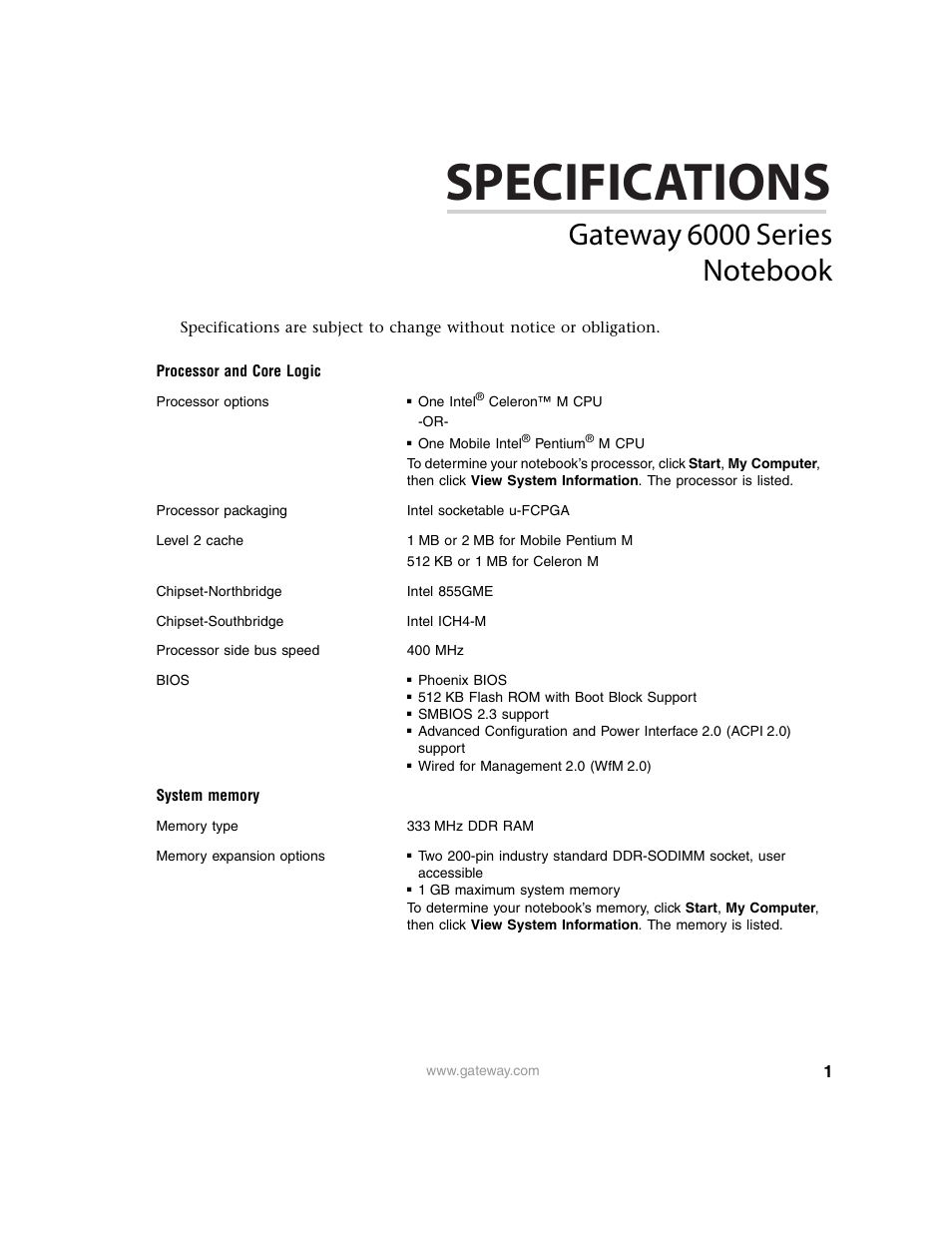 Gateway 6000 User Manual | 6 pages