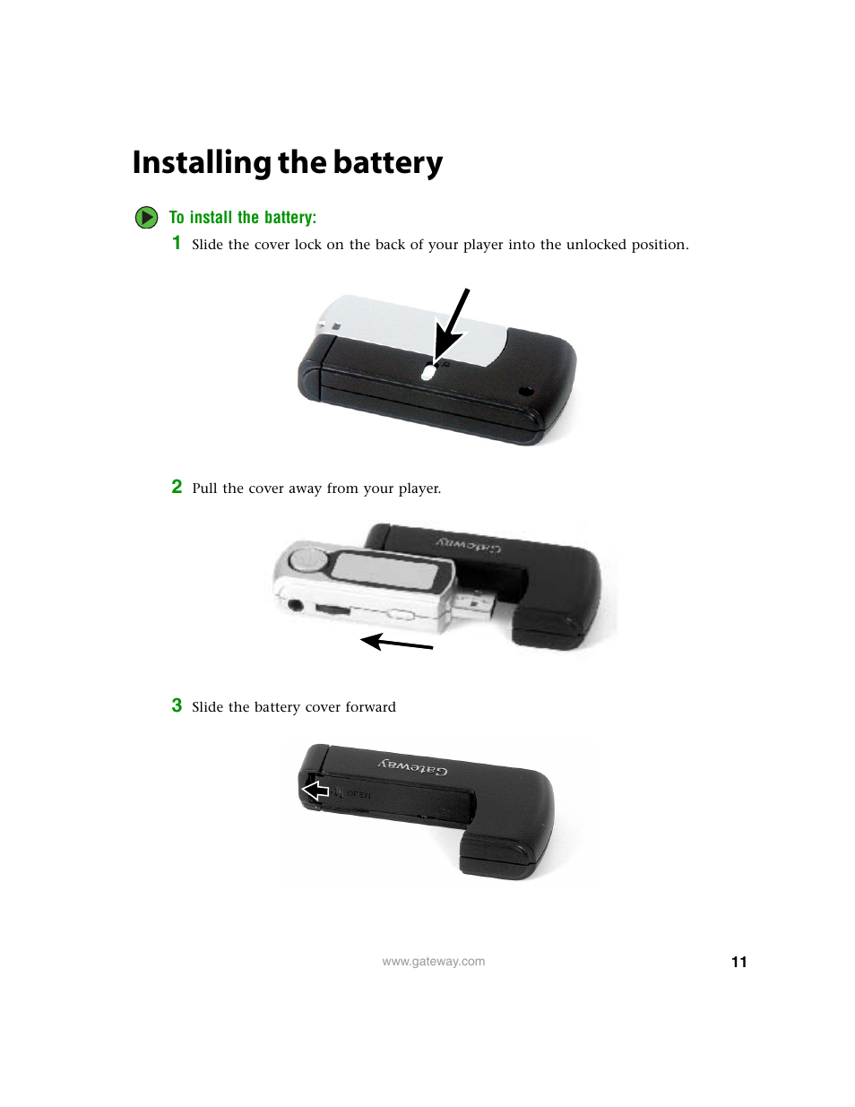 Installing the battery | Gateway Projector 210 User Manual | Page 14 / 52