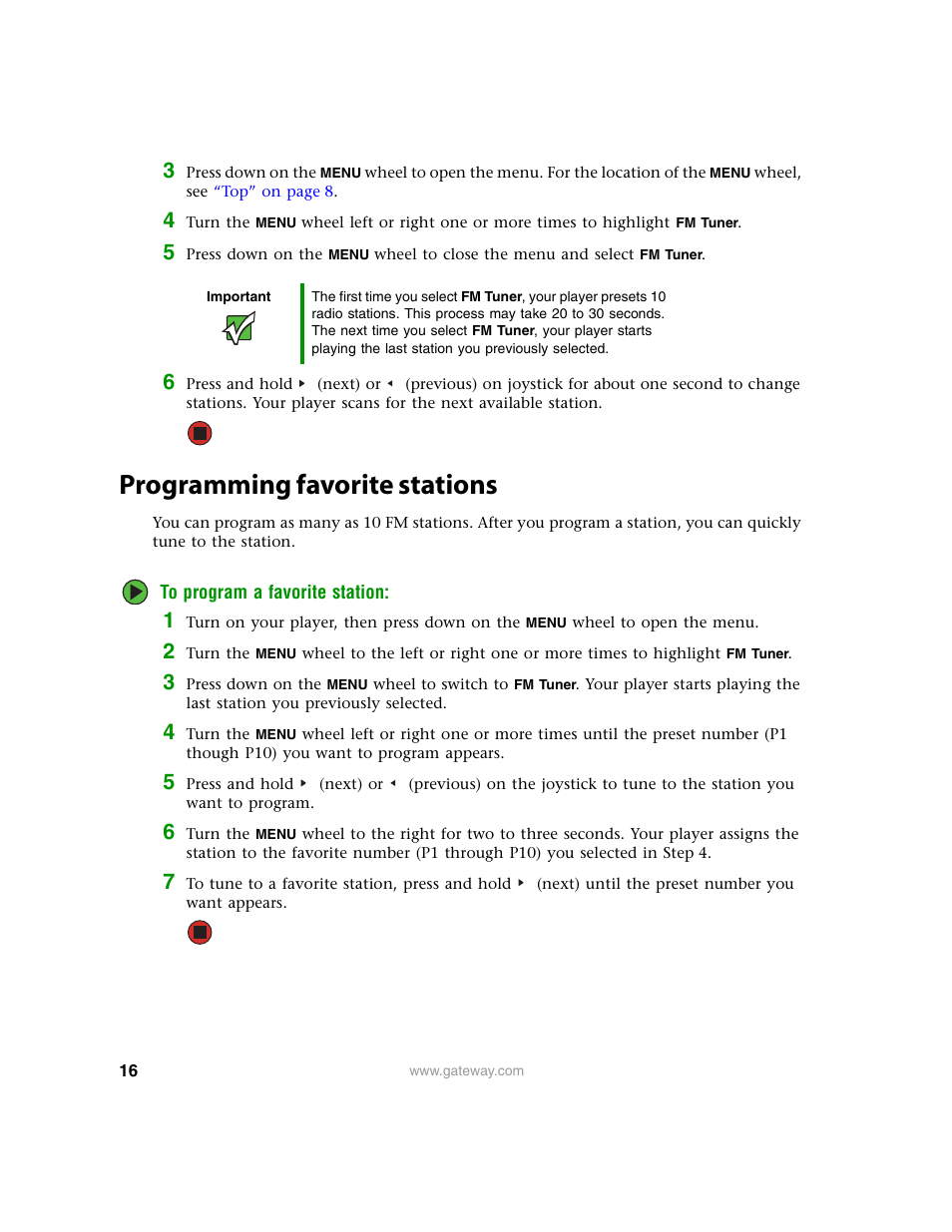 Programming favorite stations | Gateway Projector 210 User Manual | Page 19 / 52