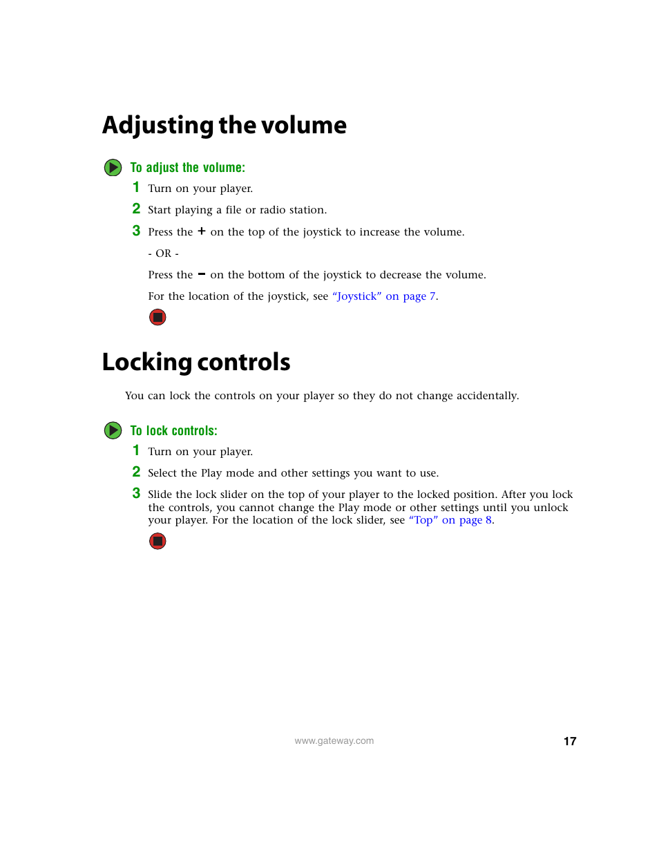 Adjusting the volume, Locking controls, Adjusting the volume locking controls | Gateway Projector 210 User Manual | Page 20 / 52