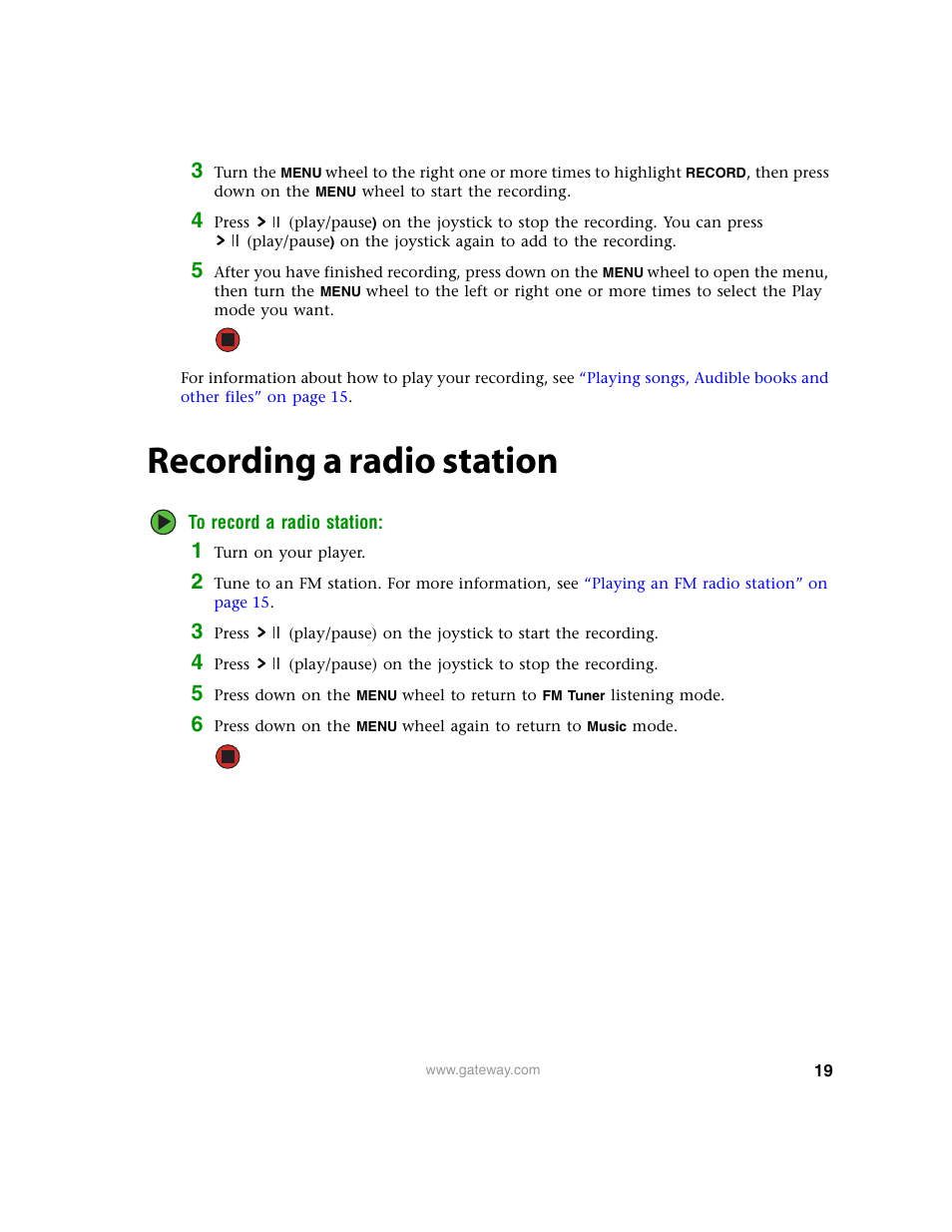 Recording a radio station | Gateway Projector 210 User Manual | Page 22 / 52