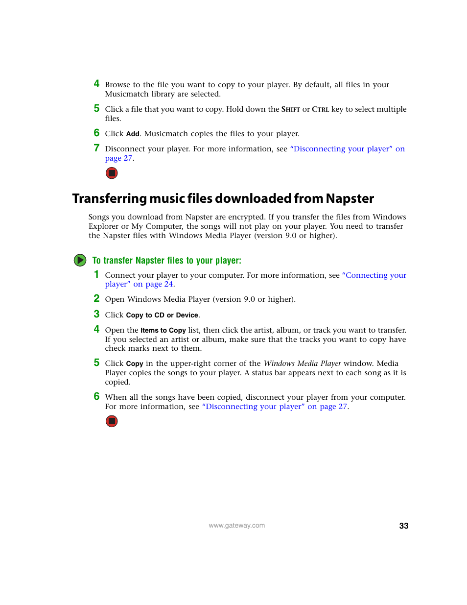 Transferring music files downloaded from napster | Gateway Projector 210 User Manual | Page 36 / 52