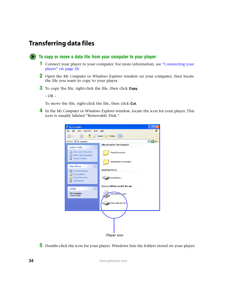 Transferring data files | Gateway Projector 210 User Manual | Page 37 / 52