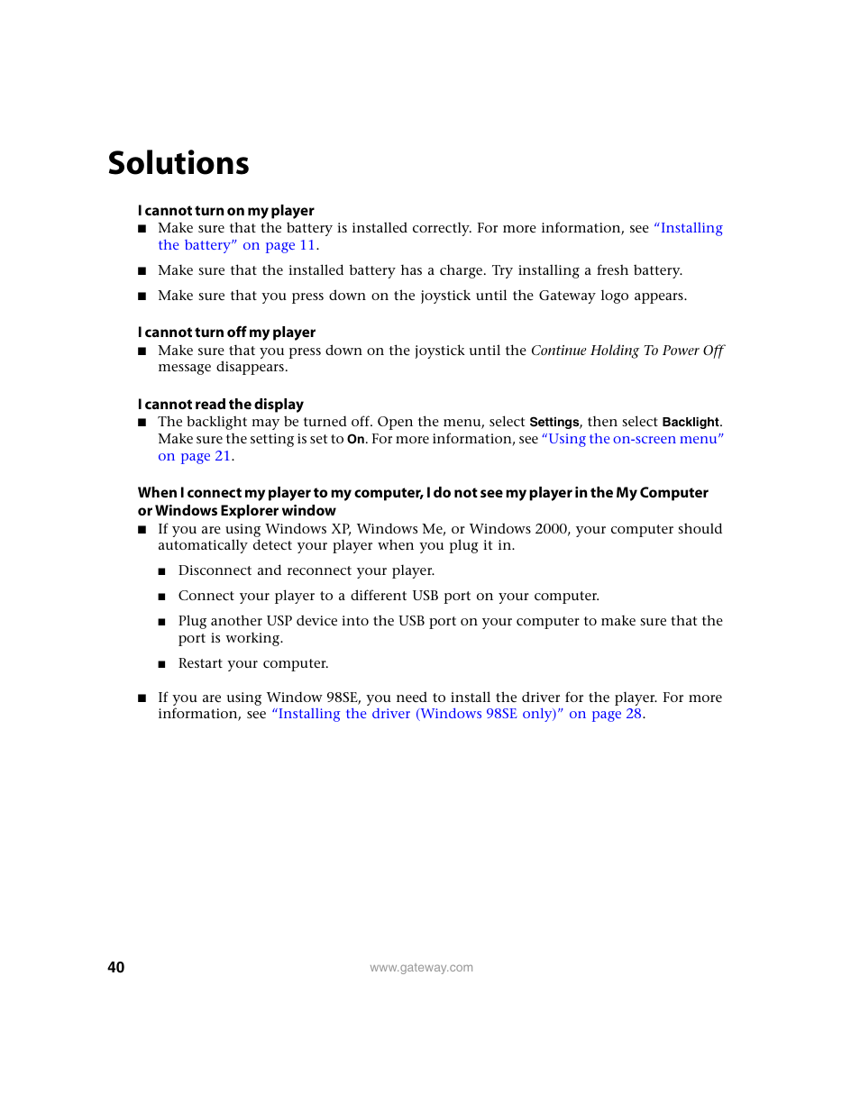 Solutions | Gateway Projector 210 User Manual | Page 43 / 52