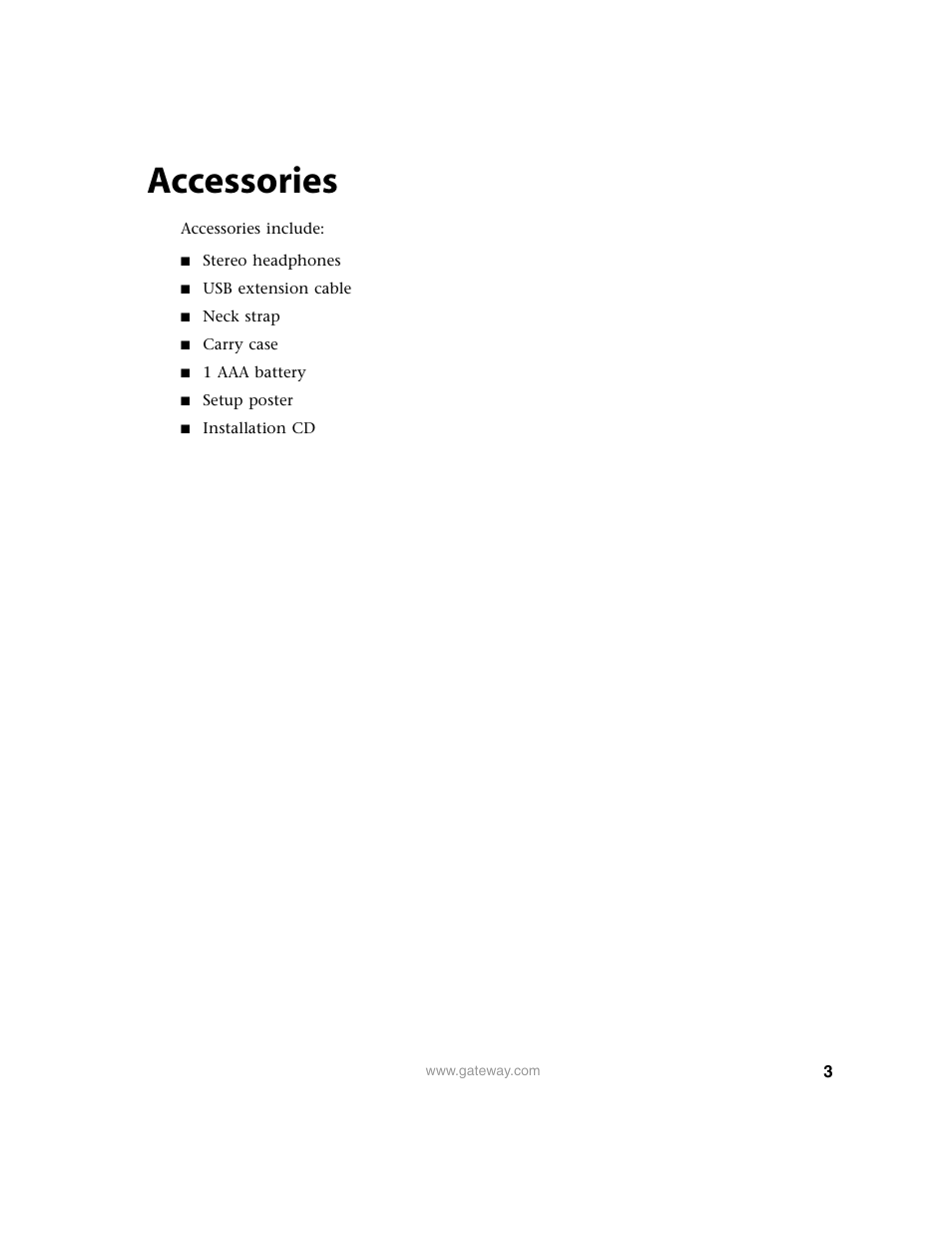 Accessories | Gateway Projector 210 User Manual | Page 6 / 52