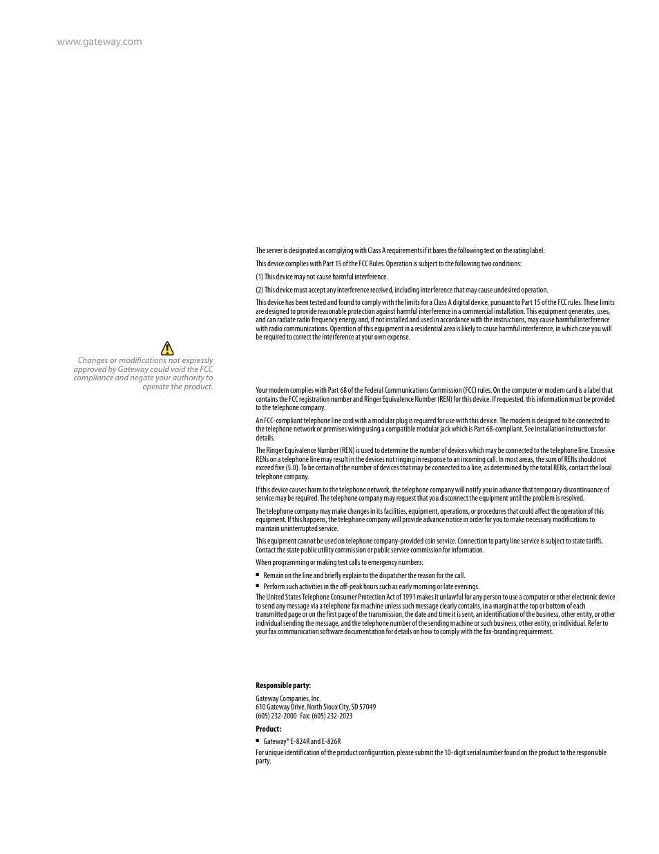 Regulatory compliance statements, United states of america, Fcc declaration of conformity | Gateway E-826R User Manual | Page 108 / 116