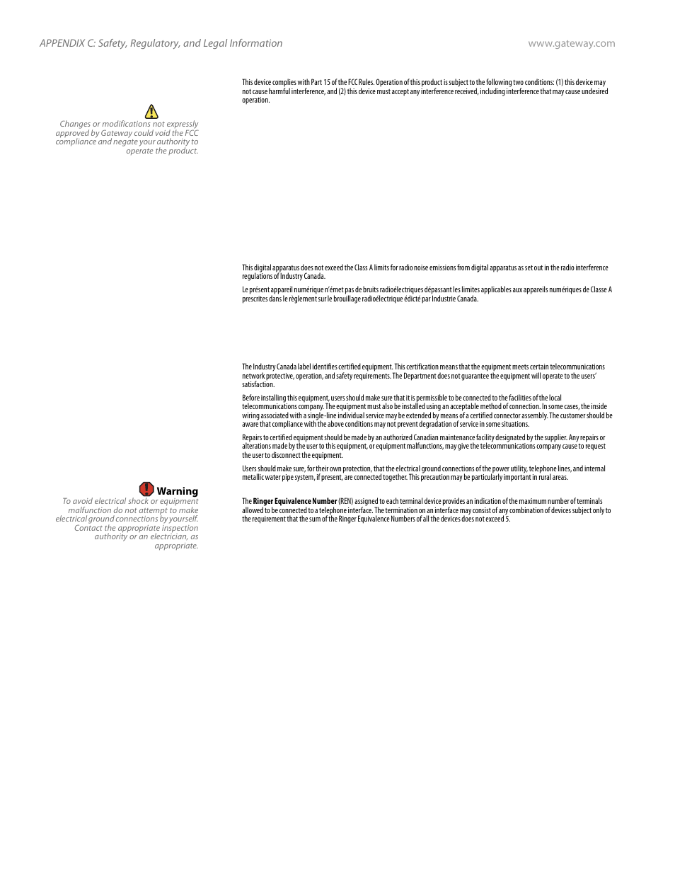 Canada | Gateway E-826R User Manual | Page 109 / 116