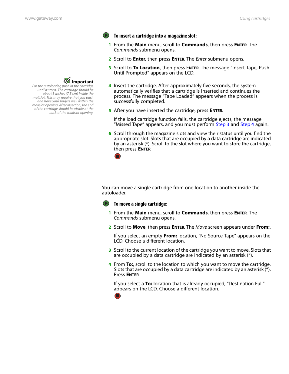 Moving a single cartridge | Gateway E-826R User Manual | Page 44 / 116