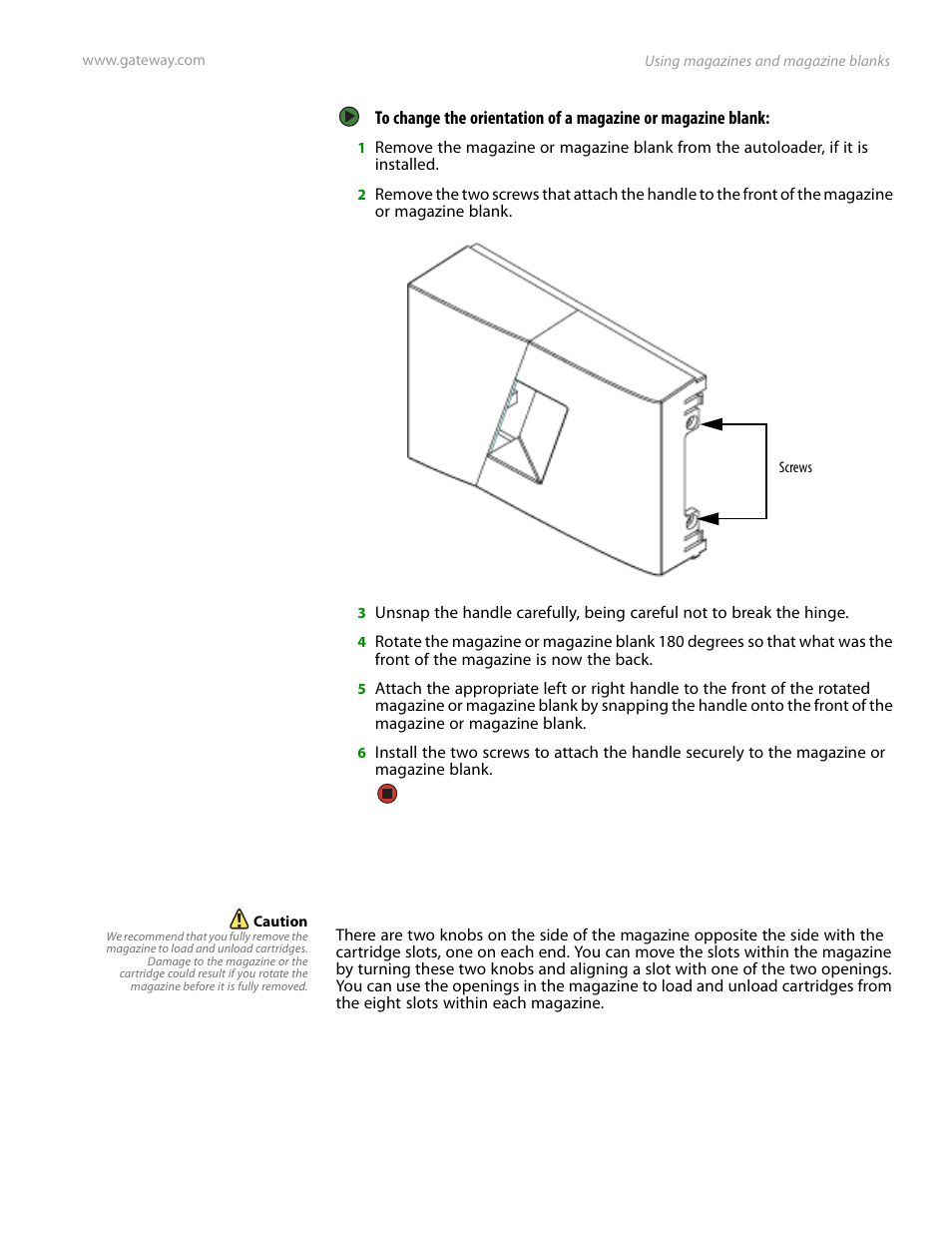 Manually operating the magazine, Manually | Gateway E-826R User Manual | Page 50 / 116