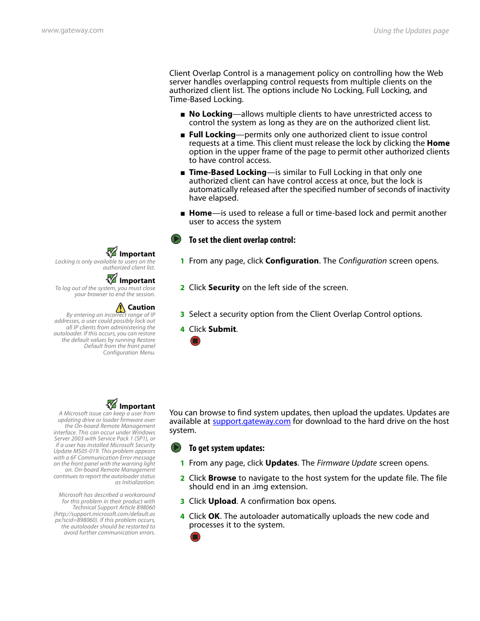 Using the updates page | Gateway E-826R User Manual | Page 66 / 116