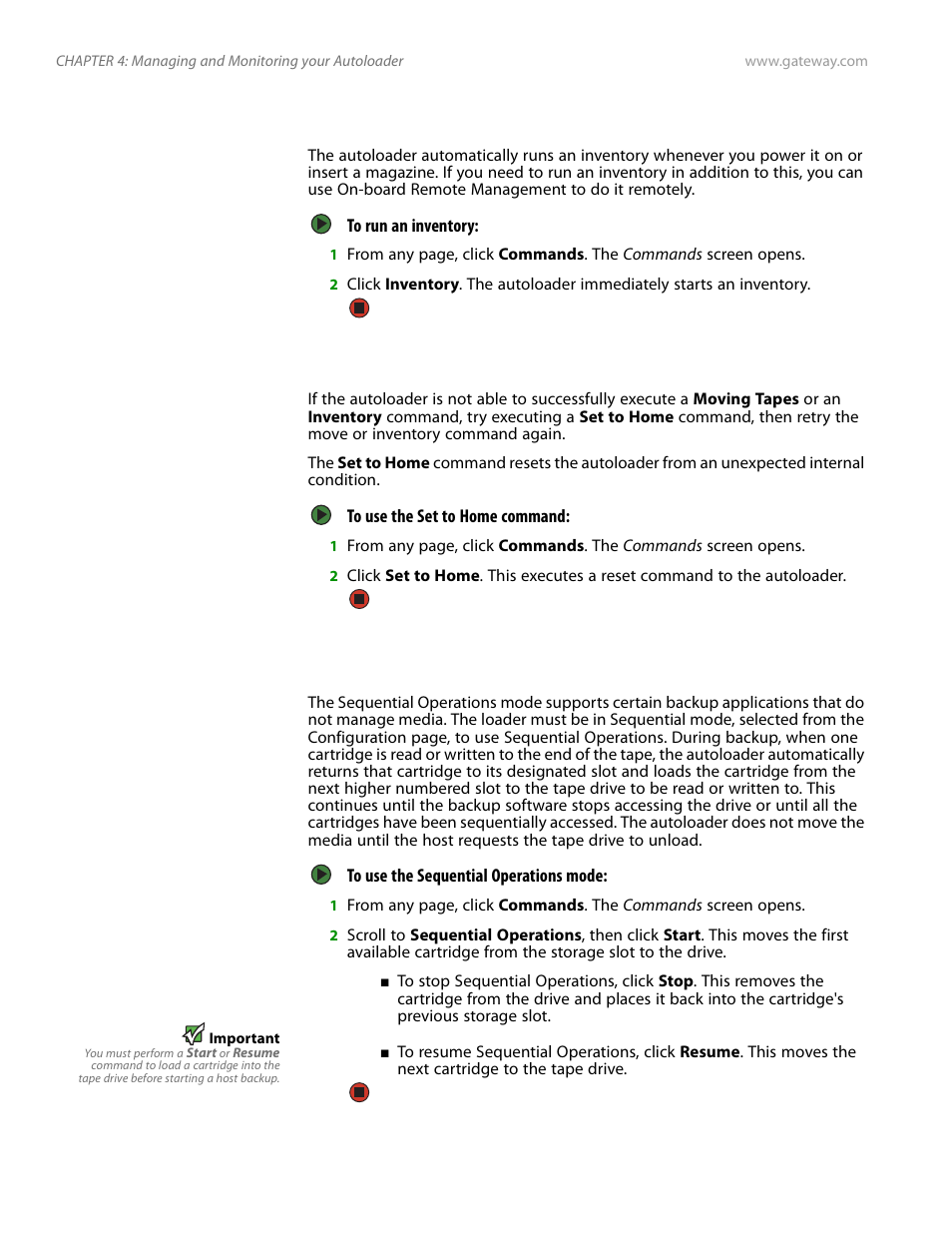 Inventory, Set to home, Sequential operations | Inventory set to home sequential operations | Gateway E-826R User Manual | Page 69 / 116
