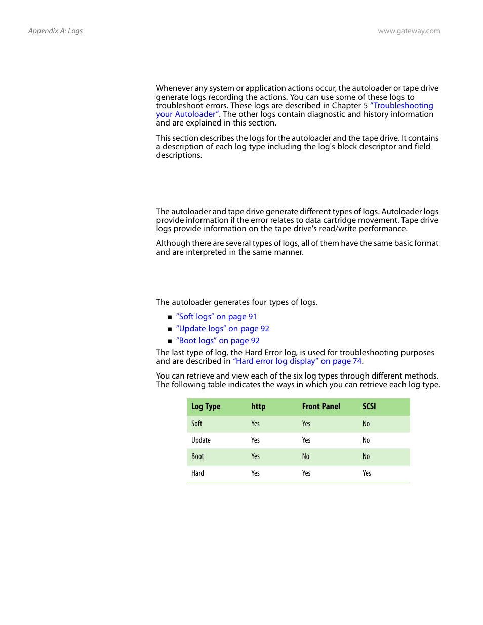 Basic information logs, Log descriptions, Autoloader logs | Basic information logs log descriptions | Gateway E-826R User Manual | Page 93 / 116