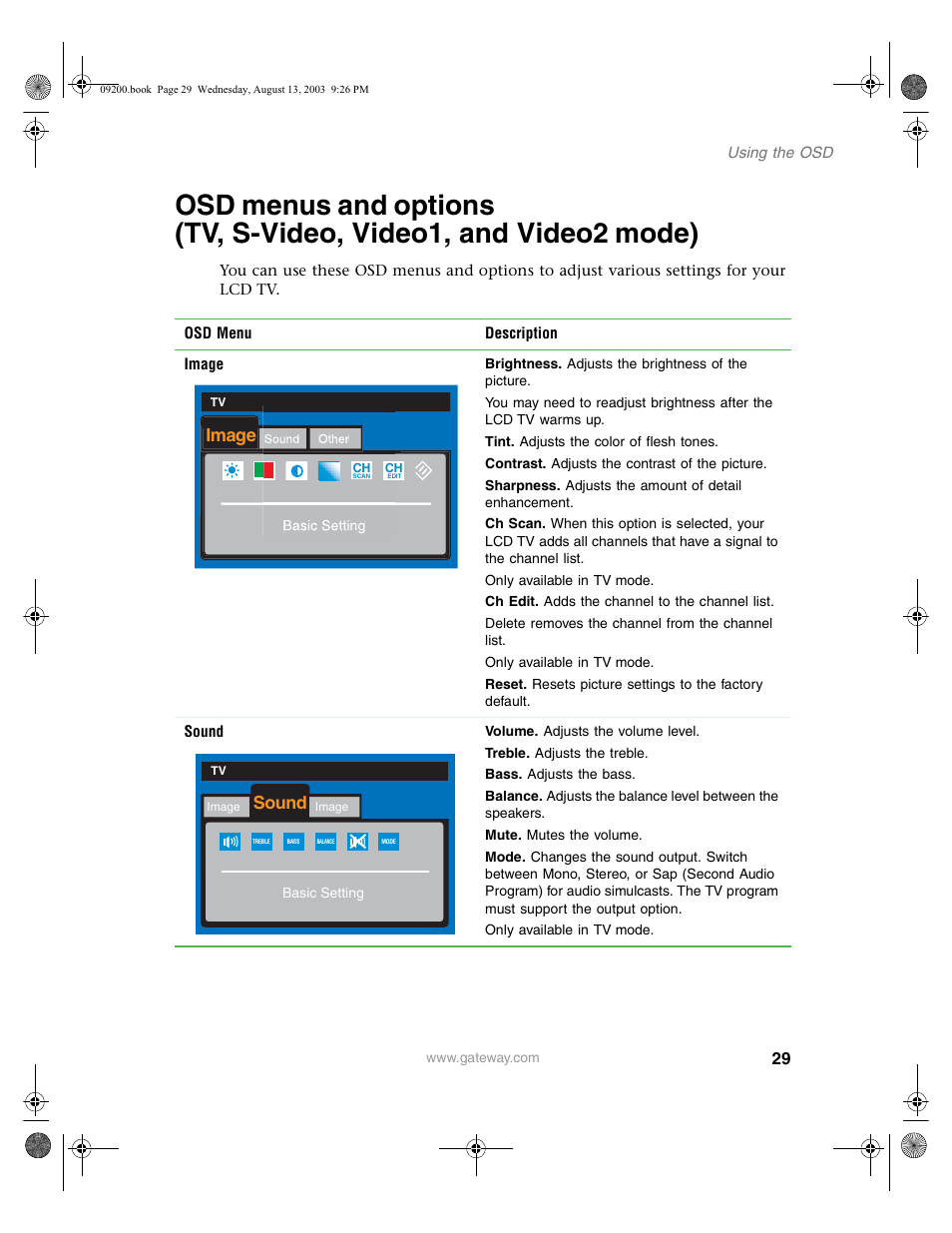 Image, Sound | Gateway GTW-L17M103 User Manual | Page 33 / 58