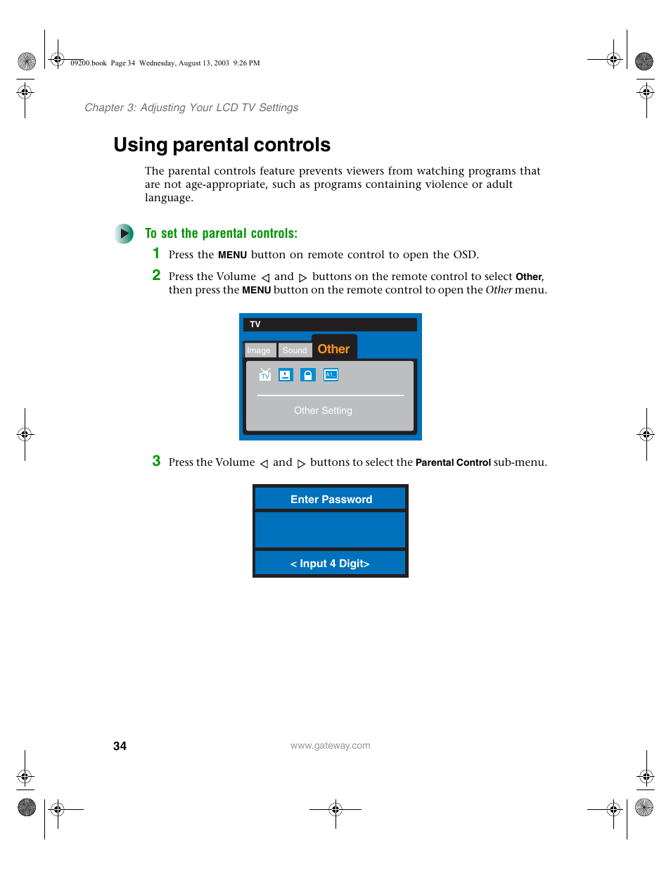 Using parental controls, To set the parental controls | Gateway GTW-L17M103 User Manual | Page 38 / 58